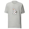 Whimsical Warrior Bunny Tee, front view — cartoon white rabbit with big eyes gripping a battle axe on white background