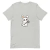 Whimsical Warrior Bunny Tee, front view — cartoon white rabbit with big eyes gripping a battle axe on white background
