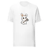 Whimsical Warrior Bunny Tee, front view — cartoon white rabbit with big eyes gripping a battle axe on white background