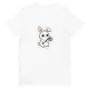 Whimsical Warrior Bunny Tee, front view — cartoon white rabbit with big eyes gripping a battle axe on white background