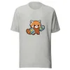 Cyber Panda Power Tee, front view — cartoon red panda wearing glowing robotic boxing gauntlets on white background