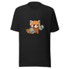 Cyber Panda Power Tee, front view — cartoon red panda wearing glowing robotic boxing gauntlets on white background