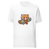 Cyber Panda Power Tee, front view — cartoon red panda wearing glowing robotic boxing gauntlets on white background