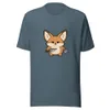 Ninja Fennec Adventure Tee, front view — cartoon fox holding a dagger and shuriken with a fierce expression on white