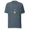 Ninja Raccoon Adventure Tee, front view — cartoon raccoon bandit wielding two swords in grayscale illustrative style