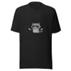 Ninja Raccoon Adventure Tee, front view — cartoon raccoon bandit wielding two swords in grayscale illustrative style