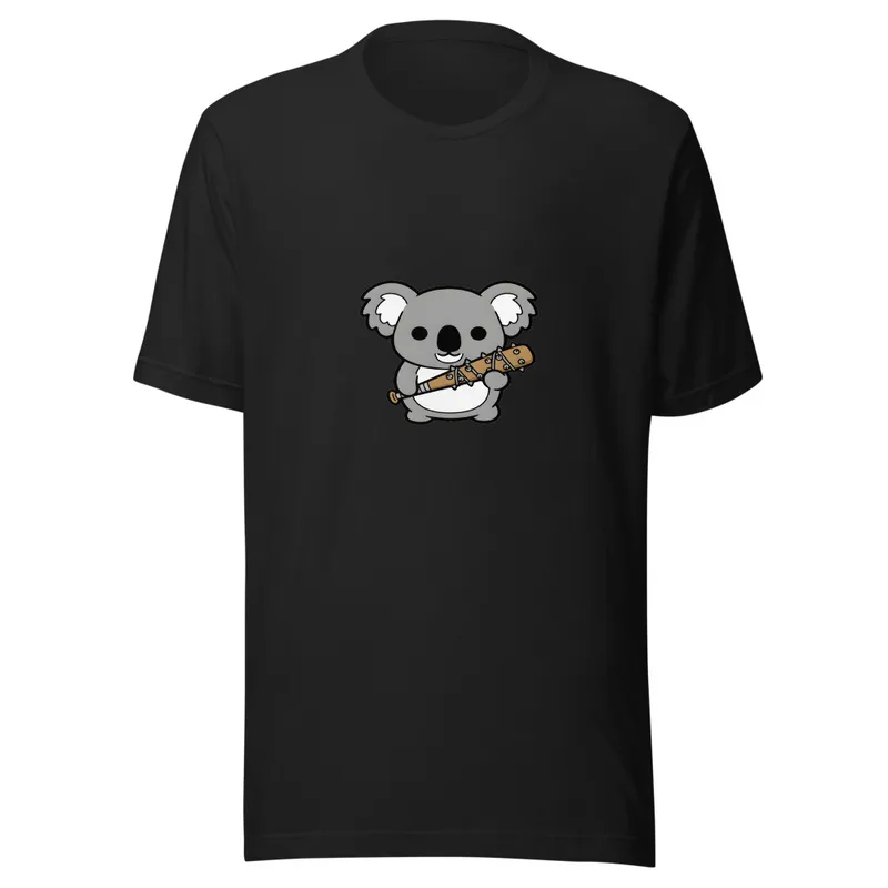 Koala Combat Tee, front view — cartoon koala grinning while holding a spiked barbed-wire bat on white background