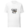 Koala Combat Tee, front view — cartoon koala grinning while holding a spiked barbed-wire bat on white background