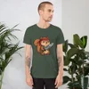 Warrior Squirrel Graphic Tee, front view — cartoon squirrel in red bandana and camo vest wielding a large combat knife