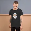 Samurai Sheep T-Shirt, front view — cartoon fluffy sheep samurai wielding a katana and sheathed sword on white background