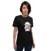 Samurai Sheep T-Shirt, front view — cartoon fluffy sheep samurai wielding a katana and sheathed sword on white background