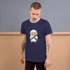 Samurai Sheep T-Shirt, front view — cartoon fluffy sheep samurai wielding a katana and sheathed sword on white background