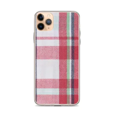classic tartan plaid pattern in crimson red, deep navy, forest green, and white with a traditional woven grid style on mockup Classic Holiday Plaid Clear Case - default view — clear iphone case