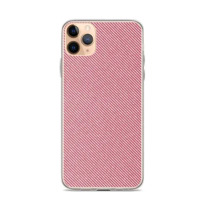 diagonal twill-weave stripe pattern in warm rose pink and crisp white repeating lines on a clear background on mockup Rosy Diagonal Stripe Clear Case - default view — clear iphone case