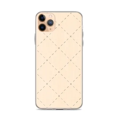 repeating diagonal lattice of dashed lines and small X cross marks on a soft peach textured background on mockup Delicate Cross Stitch Clear Case - default view — clear iphone case