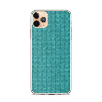 seamless teal stockinette knit stitch pattern with subtle turquoise tone variations mimicking hand-knitted yarn texture on mockup Teal Knit Texture Clear Case - default view — clear iphone case