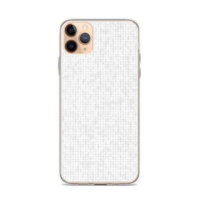 seamless white knit fabric texture with faint silver-gray snowflake motifs woven into the pattern on a light background on mockup Winter White Knit Clear Case - default view — clear iphone case