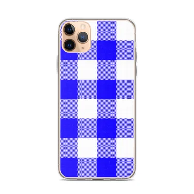 large-scale royal blue and white gingham check pattern with woven texture detail on a white background on mockup Classic Blue Gingham Clear Case - default view — clear iphone case