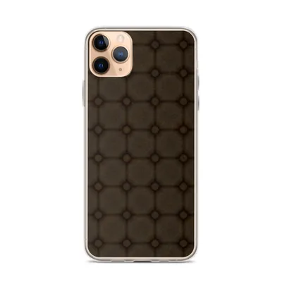 seamlessly tiling rounded octagonal cobblestone grid in deep espresso and umber tones with dark grout lines and small diamond intersections on mockup Dark Stone Cobblestone Grid Case - default view — clear iphone case