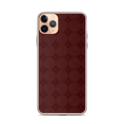 deep burgundy tufted lattice pattern with diamond grid and subtle floral rosette intersections in tonal dark red hues on mockup Crimson Lattice Clear Case - default view — clear iphone case