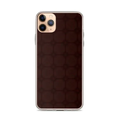 deep crimson repeating grid of rounded square tiles with small dot connectors on a near-black dark red background on mockup Dark Crimson Grid Clear Case - default view — clear iphone case