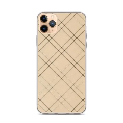 diagonal diamond lattice grid pattern in warm sandy beige with thin dark brown lines forming repeating square tiles at a 45-degree angle on mockup Diagonal Lattice Clear Case - default view — clear iphone case