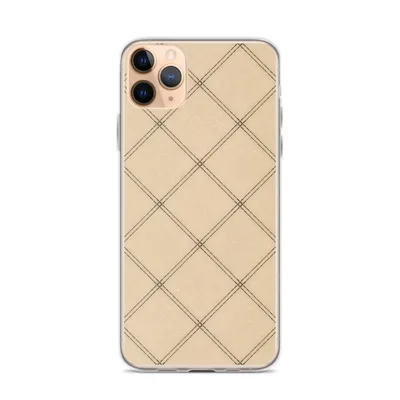 diagonal diamond trellis grid with double lines and small square accents at intersections in warm taupe on parchment beige on mockup Classic Diamond Lattice Clear Case - default view — clear iphone case