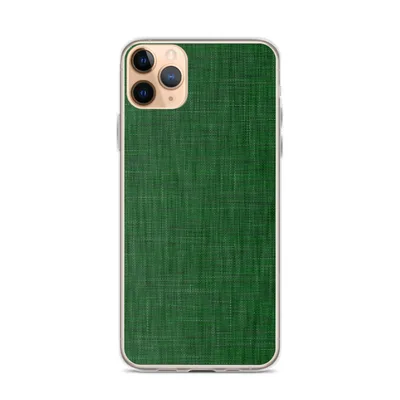 close-up woven linen fabric texture in deep forest green with subtle tonal variation and crosshatch thread detail on mockup Forest Green Linen Texture Case - default view — clear iphone case