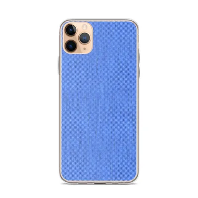 closeup woven fabric texture in layered cobalt and cornflower blue tones with a fine crosshatch pattern on mockup Cobalt Weave Clear Case - default view — clear iphone case