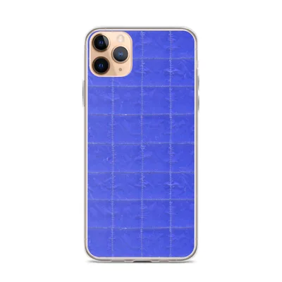 electric blue quilted fabric with a stitched rectangular grid pattern and subtle raised texture across the entire surface on mockup Electric Blue Quilted Grid Case - default view — clear iphone case
