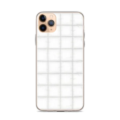 soft white quilted grid pattern with rounded square sections and subtle stitched seams on a translucent background on mockup Pure White Quilted Clear Case - default view — clear iphone case