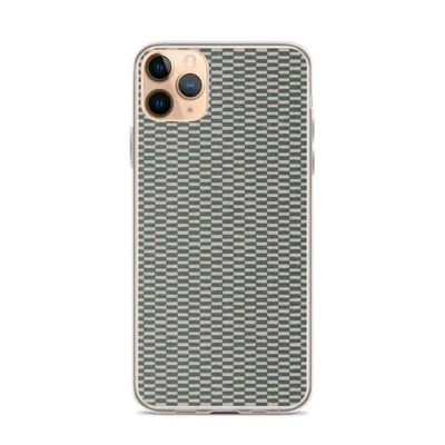 tightly woven basket-weave grid pattern in alternating teal and natural cream tones with fine fiber texture on mockup Woven Textile Grid Clear Case - default view — clear iphone case
