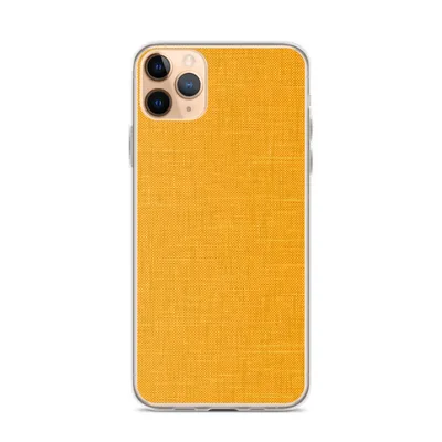 close-up woven linen fabric texture in vibrant marigold and amber yellow tones with natural thread detail on mockup Golden Sunshine Linen Clear Case - default view — clear iphone case