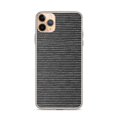 tightly woven horizontal pinstripes in charcoal and soft grey resembling fine suiting fabric texture on mockup Dark Pinstripe Texture Clear Case - default view — clear iphone case