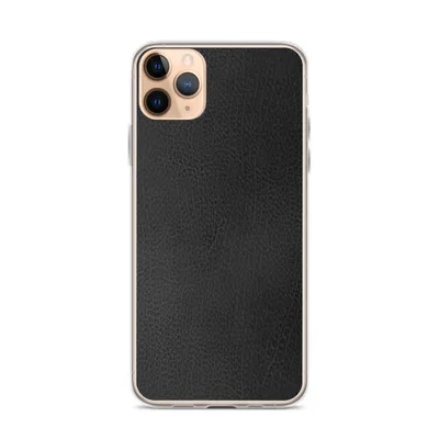 close-up black leather grain texture with natural variation in deep charcoal tones and subtle surface creases on mockup Dark Leather Texture Clear Case - default view — clear iphone case