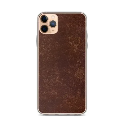 distressed dark mahogany leather surface with cracked, aged creasing and warm tan highlights throughout on mockup Worn Leather Texture Clear Case - default view — clear iphone case