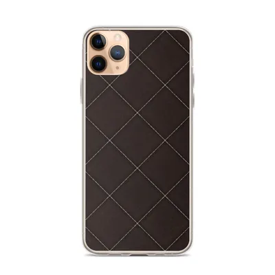 diagonal diamond grid with dashed stitch lines on a deep espresso brown background in a quilted leather pattern on mockup Dark Diamond Quilted Case - default view — clear iphone case