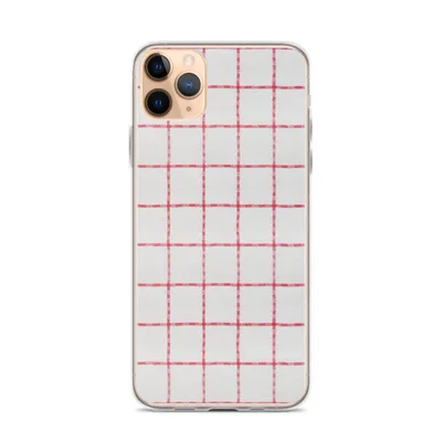 red windowpane plaid grid on a white woven textile background with evenly spaced checks on mockup Red Plaid Clear iPhone Case - default view