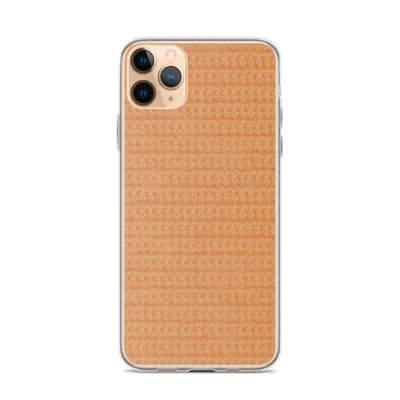 close-up woven knit fabric texture in soft peach and apricot tones with a repeating horizontal stitch pattern on mockup Warm Peach Woven Texture Case - default view — clear iphone case