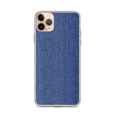 close-up woven indigo denim fabric texture with diagonal twill pattern in deep blue tones on mockup Classic Denim Texture Clear Case - default view — clear iphone case