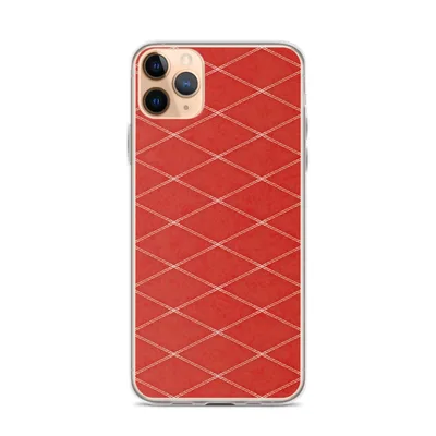 repeating diamond grid pattern with cream double-stitch lines on a rich red textured background on mockup Red Diamond Quilted Pattern Case - default view — clear iphone case