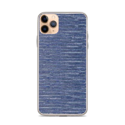 tightly woven horizontal rows of cobalt blue and white in a heathered knit textile pattern with a marled, wave-like texture on mockup Ocean Wave Knit Clear Case - default view — clear iphone case