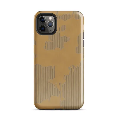 peeling kraft paper revealing corrugated cardboard fluting beneath in warm amber and taupe tones with ragged torn edges on Glossy Worn Cardboard Texture Case - default view — protective iphone case
