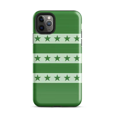 rows of dark green five-pointed stars on alternating light and dark green horizontal stripes in a monochromatic pattern on Glossy Green Stars and Stripes Case - default view — protective iphone case
