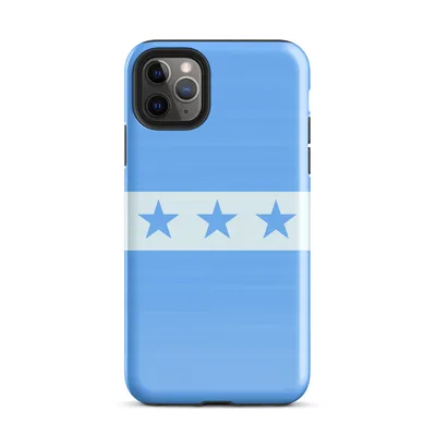 seven blue five-pointed stars on a white horizontal stripe over a sky-blue textured background on Glossy Seven Stars Blue Stripe Case - default view — protective iphone case