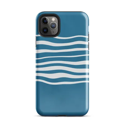 fluid white wavy horizontal lines layered across a rich teal blue background evoking ocean currents on Glossy Ocean Wave Lines Case - default view — protective iphone case