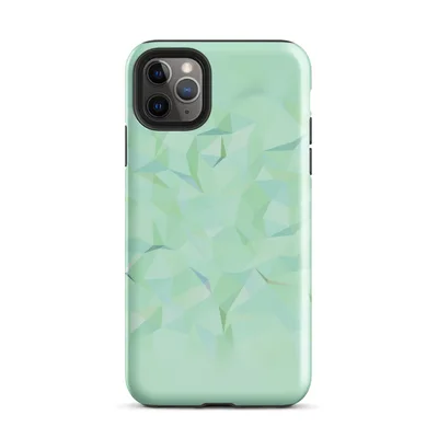 low-poly geometric triangles in soft mint, sage, seafoam, and pale blue forming a faceted crystal-like surface with soft blurred edges on Glossy Mint Crystal Geometric Case - default view — protective iphone case