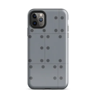 repeating grid of cool slate grey metal panels with dark circular bolt rivets in a structured industrial pattern on Glossy Industrial Grid Steel Panel Case - default view — protective iphone case