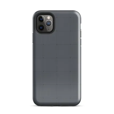 uniform grid of dark charcoal square tiles with subtle tonal variation and thin dark border lines on a slate background on Glossy Dark Grid Minimal Case - default view — protective iphone case