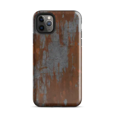 heavily rusted steel surface with streaks of burnt sienna and orange oxide cascading over scratched grey metal panels on Glossy Iron Decay Rust Metal Case - default view — protective iphone case